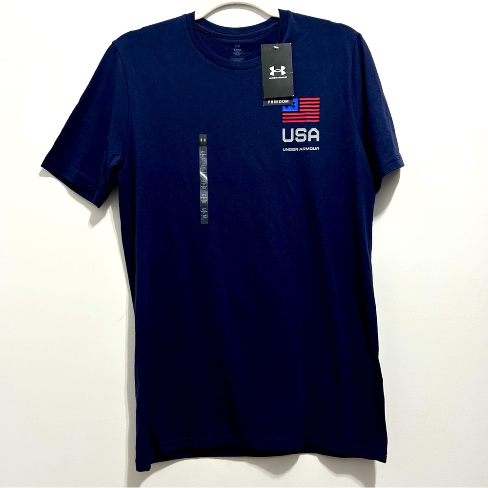 NEW Under Armour Navy Blue USA Freedom Short Sleeve Tee